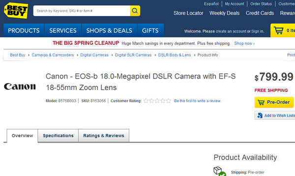    Canon EOS-b     EF-S 18-55mm   $800