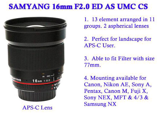   Samyang 16mm f/2 ED AS UMC CS