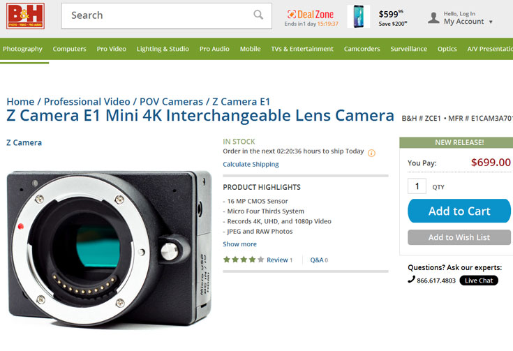   Z Camera E1      Micro Four Thirds    4
