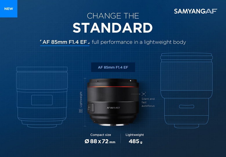 Появились изображения объектива Samyang AF 85/1.4 EF для камер Canon
